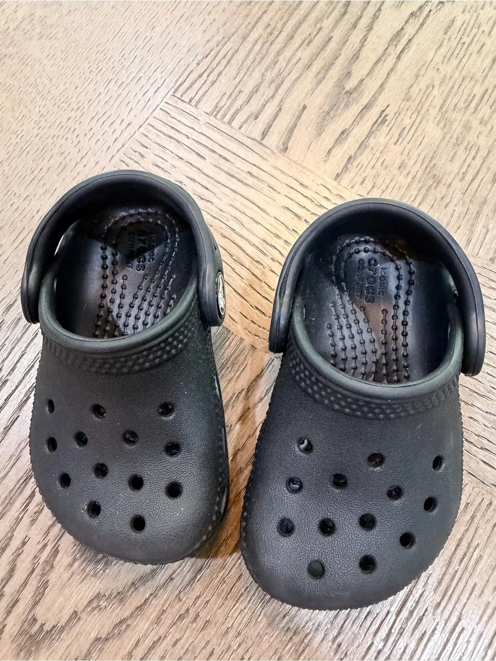 CROCS Kids Black Classic Clog with Heel Strap & Logo